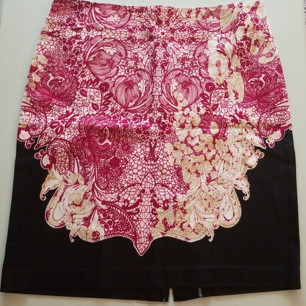 New York & Co Stretch Black and Pink Pencil Skirt